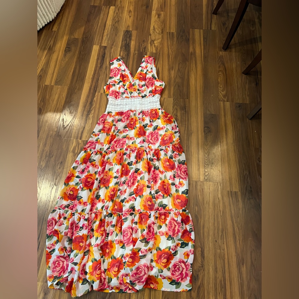 New York & Company women Floral Dress - Pink and Orange
